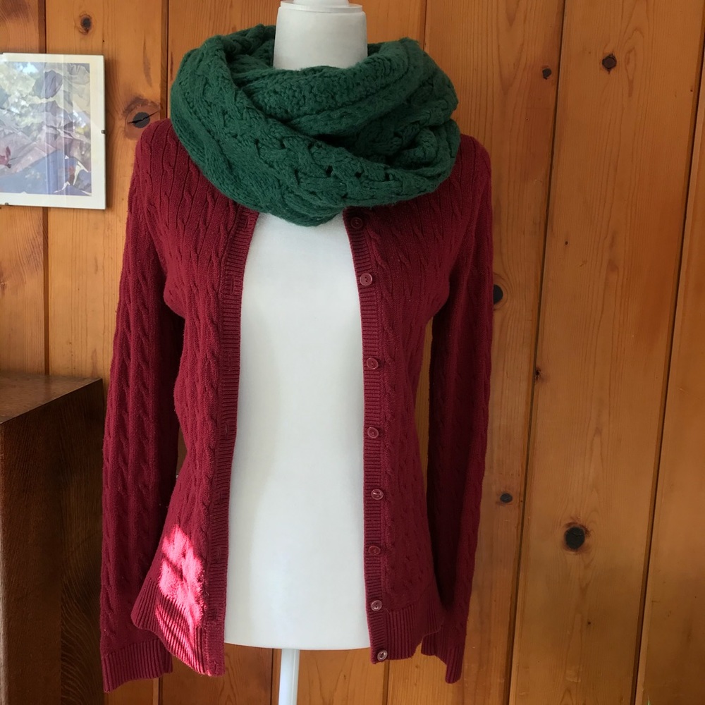 LOFT burgundy cable knit cardigan